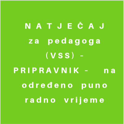 NATJEČAJ za  pedagoga   (VSS) – PRIPRAVNIK